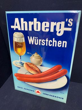 Ahrbergs Würstchen - Fritz Ahlberg GmbH Hannover (Blechschild aus dem Jahr 1967)