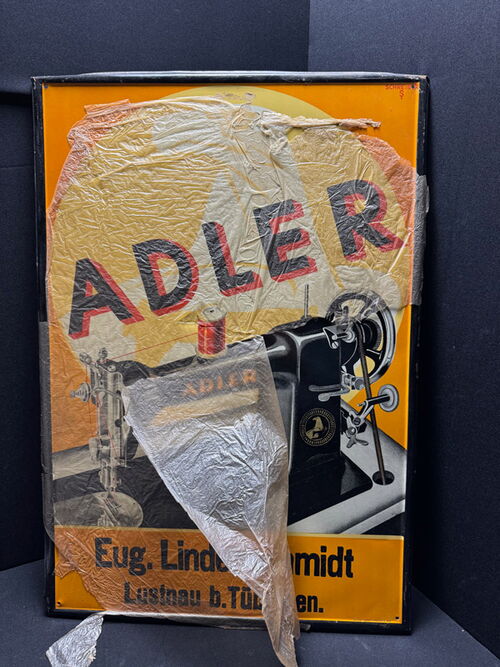 Adler Nähmaschinen Blechschild XL Größe - Tübingen - NOS -  73 x 50 cm D um 1925/30