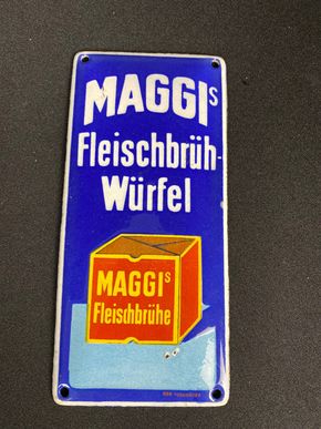 Maggi Fleischbrühwürfel - Emailschild - Türschild 18,5 x 8,5 cm  um 1925