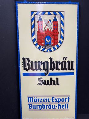 Burgbräu Suhl - Märzen-Export Burgbräu-Hell (Emailleschild im Originalrahmen um 1930)