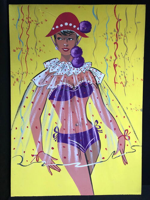 Bademode - Original Pinup-Zeichnung (XXL) der 50er Jahre