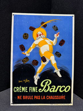 Altes französisches Blechschild - Creme Fine Barco - Schuhputz -  25 x 17 cm - Frankreich um 1925