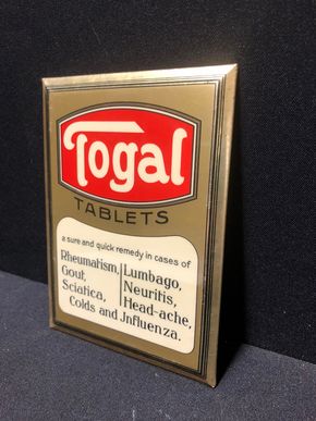 Togal Blechschild mit Semi-Glas-Überzug um 1925 (Variante 4) auf englisch. (A14)