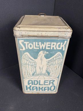 Stollwerck Blechdose mit Glasfenster 26 x 15 x 14 cm - um 1900