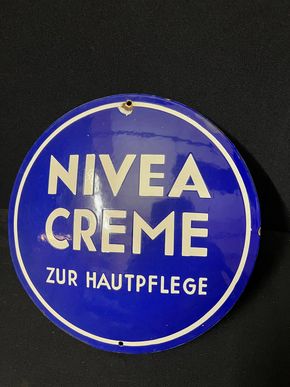 Nivea Creme - zur Hautpflege - Emailschild rund -  30 cm - D um 1950