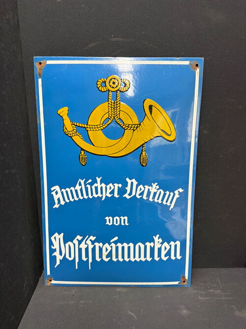 Amtlicher Verkauf von Postfreimarken Emailschild (REPRODUKTION)