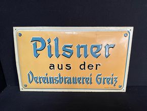 Vereinsbrauerei Greiz - Pilsner aus der (Gewölbtes Blechschild um 1920)